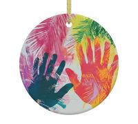 Dipingi le impronte delle mani modellate ornamenti rotondi in ceramica - Decorazioni per albero di Natale, aggiungono calore e brillantezza alle feste di festa