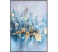 Dipinti A Olio su Tela, Dipinti Freschi Astratti Moderni Edifici della Città Paesaggio Dipinto A Mano Senza Cornice Strutturato Opera d'Arte Parete Verticale Tela per Il, 100×160cm(39.4x63inch)