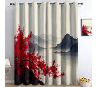 Dipinti Cinesi Di Fiori E Paesaggi Tende Oscuranti Termiche Isolanti - Ridurre Il Rumore, Termiche Isolanti per Camera da Letto - 2 Pannelli per camera da letto soggiorno, Crema, 183 x 214 cm