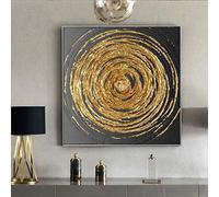 Dipinti Olio su Tela Astratti,Nero Astratto Spirale Cerchio Lamina d'oro Dipinti di Lusso Opere d'Arte Moderna Dipinti A Mano Dipinti Ad Olio su Tela Wall Art per Soggiorno Camera da Letto Ufficio D