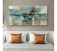 Dipinti su tela astratti turchese di grandi dimensioni Poster e stampe di arte della parete Moderni Graffiti Art Quadri su tela Decorazioni per la casa 70x140 cm/28x55 pollici Con cornice dorata