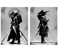 Dipinti su tela Bushido giapponese, poster di guerrieri giapponesi, dipinti su tela in bianco e nero per l'arredamento del soggiorno, senza cornice (2x30x40cm, Bushido-4)