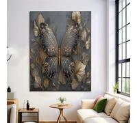 Dipinti Su Tela Con Farfalla In Lamina D'Oro 3D Di Lusso, Quadri Da Parete Animale Medievale, Stampe Di Quadri Grigio Poster Decorativi Per Il Soggiorno La Camera Da Letto, Senza Cornice, 70X100Cm