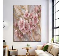 Dipinti Su Tela Con Lamina D'Oro Fiore Di Pesco, Quadri Da Parete Marmo Lucido, Stampe Di Quadri Rosa Cipria Poster Decorativi Per Il Soggiorno La Camera Da Letto, Senza Cornice, 80X120Cm