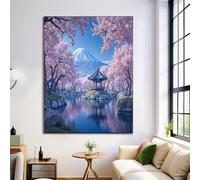 Dipinti Su Tela Con Monte Fuji Primaverile, Quadri Da Parete Vista Dei Fiori Di Ciliegio, Stampe Di Quadri Cielo Azzurro Poster Decorativi Per Il Soggiorno La Camera Da Letto, Senza Cornice, 30X40Cm