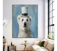 Dipinti Su Tela Con Orso Polare, Quadri Da Parete Animale Semplice, Stampe Di Quadri Cappello A Cilindro Azzurro Poster Decorativi Per Il Soggiorno La Camera Da Letto, Senza Cornice, 50X70Cm