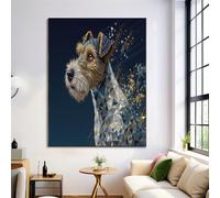 Dipinti Su Tela Con Parthal Terrier Astratto, Quadri Da Parete Animale Low-Poly, Stampe Di Quadri Blu Scuro Poster Decorativi Per Il Soggiorno La Camera Da Letto, Senza Cornice, 50X70Cm