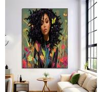 Dipinti su Tela Donna Con Capelli Ricci, Poster di Ritratto Cartone Animato, Stampe su Tela in Verde, Arte da Parete, Immagini per l'arredamento del Soggiorno, Senza Cornice, 70x100cm