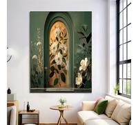 Dipinti su Tela Fiori Da Finestra, Poster di Vintage, Stampe su Tela in Smeraldo, Arte da Parete, Immagini per l'arredamento del Soggiorno, Senza Cornice, 50x70cm