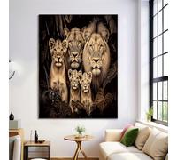 Dipinti su Tela Leone Famiglia, Poster di Realistico Animale, Stampe su Tela in Abbronzatura, Arte da Parete, Immagini per l'arredamento del Soggiorno, Senza Cornice, 60x90cm
