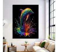 Dipinti su Tela Pittura Delfino, Poster di Acquerello, Stampe su Tela in Colori dell'arcobaleno, Arte da Parete, Immagini per l'arredamento del Soggiorno, Senza Cornice, 50x70cm