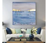 Dipinti su Tela,Quadri su Tela 100% Dipinti A Mano di Arte Contemporanea,Alba sul Mare Paesaggio Marino Dipinto Fatto A Mano Senza Cornice Decorazioni per Ufficio in Casa Pittura Artistica da Parete,