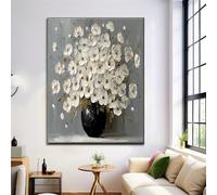 Dipinti su Tela Vaso Fiori, Poster di Pittura A Olio, Stampe su Tela in Grigio chiaro, Arte da Parete, Immagini per l'arredamento del Soggiorno, Senza Cornice, 60x90cm