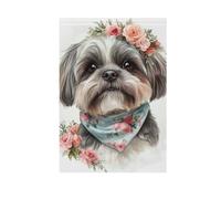 Dipinto a mano Acquarello Carino Testa di Cane con Fiori bandiere di casa stagionale per all'aperto Banner di Halloween per la decorazione del cortile 28x40 doppia faccia