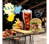Dipinto A Mano Lavagna Colorata Hamburger Fries Ristorante Fast Food 3D Carta Da Parati Facile Installare Mobili Sfondi Ufficio Divano Camera Letto Sfondo Decorazione Murale-200cm×140cm
