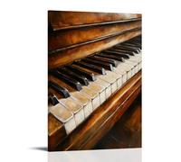 Dipinto a olio con strumenti musicali, armonia classica visualizzata attraverso delicate tecniche di smaltatura su tasti di pianoforte e corde, arte contemporanea da appendere alla parete, design