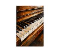 Dipinto a olio con strumenti musicali, armonia classica visualizzata attraverso delicate tecniche di smaltatura su tasti di pianoforte e corde, arte contemporanea da appendere alla parete, design
