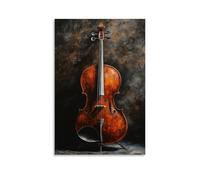 Dipinto a olio con violoncello, lamento di violoncello, ritratto drammatico di violoncello con toni ricchi di mogano e ombre di velluto, decorazione artistica da parete, decorazione moderna da