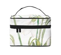 Dipinto ad acquerello botanico di fiori di bucaneve bianchi, borsa da viaggio per il trucco da donna, grande organizer per cosmetici
