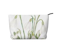 Dipinto ad acquerello botanico di fiori di bucaneve bianchi, Borsa per cosmetici in velluto a coste Borsa per il trucco Borsa da viaggio portatile