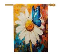 Dipinto ad olio Caduta Daisy House Bandiere 71 x 101 cm Double Face per esterno, Farfalle autunnali Campi Campi di Campagna Standard Verticali Bandiere per la casa, Divertente Decorazione per cortile