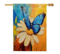 Dipinto ad olio Caduta Daisy House Bandiere 71 x 101 cm per esterni, Farfalle autunnali Campi di campagna Standard Verticali Bandiere per la casa in lino, divertente cortile anteriore cortile stampato