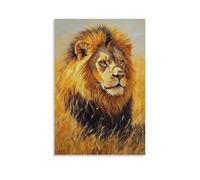 Dipinto ad olio con animale, leone maestoso nella savana dorata, un ritratto regale del re degli animali con luce del sole che brilla sulla criniera, elegante poster decorativo da parete, 60 x 90 cm