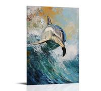 Dipinto ad olio con animali, delfini giocosi in onde turchesi, pennellate dinamiche catturano la gioia marina nell'oceano screziato dal sole, arte contemporanea da appendere alla parete, design