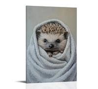 Dipinto ad olio con animali di un riccio avvolto completamente in un asciugamano gigante, solo il naso che sporge adorabilmente. Decorazione da parete moderna da appendere, stampa artistica da parete
