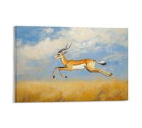 Dipinto ad olio con animali, graziosa gazzella, delicate pennellate raffiguranti un'antilope dai piedi della flotta che attraversa praterie illuminate dal sole, arte contemporanea da appendere alla