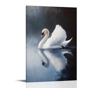 Dipinto ad olio con animali, grazioso cigno bianco che scivola su un lago simile a uno specchio al crepuscolo, decorazione moderna da appendere alla parete, stampa artistica murale, 40 x 60 cm