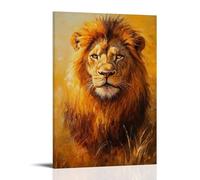 Dipinto ad olio con animali, leone maestoso nella luce della savana dorata con criniera e occhi penetranti, decorazione moderna da appendere alla parete, stampa artistica da parete, 40 x 60 cm