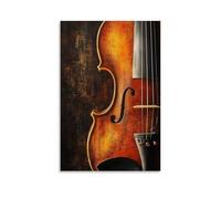Dipinto ad olio con strumenti musicali, primo piano di corde di violino con illuminazione spettacolare chiaroscuro su legno invecchiato, decorazione da parete alla moda, poster artistico da appendere