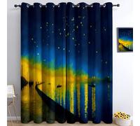 Dipinto Ad Olio Notte Stellata Sul Fiume Tende Oscuranti Interni Isolanti Termiche con Anelli Tenda Finestra per Camera da Letto e Soggiorno Tende per Salotto 2 Pezzi, 140 x 160 cm, Blu
