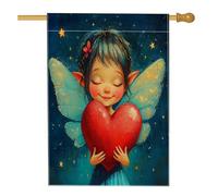 Dipinto ad olio San Valentino Fairy House Bandiere 71 x 101 cm double face per esterno, divertente romantico amore cuore standard verticale tela bandiera casa, festa cortile cortile stampa bandiera