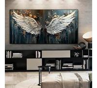 Dipinto ad olio su tela con ala, grande arte murale, dipinto astratto con ala bianca, decorazione minimalista per la casa, 60x120 cm, cornice interna