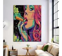 Dipinto Arte Murale 3D Grande, Sigaro Donna Cartone Animato Psichedelico HD su Tela Artistica Poster Stampa, Casa Camera da Letto Soggiorno Decorazione, 50x70cm Senza Cornice