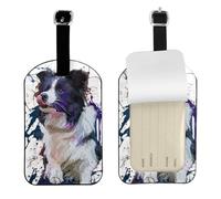 Dipinto artistico raffigurante un cane Border Collie,Etichette per bagagli in pelle PU, etichette per bagagli resistenti da viaggio, 2 pezzi