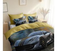 Dipinto Astratto Di Un'Auto SportivaCopripiumino Colore Salvia SeccaParure da letto, 200 x 200 cm, traspirante microfibra Copripiumino, Anallergicocon federe per adulti, ragazzi e ragazze