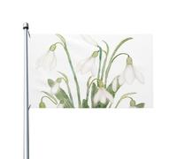 Dipinto botanico ad acquerello con fiore di bucaneve bianco, bandierine da giardino con occhielli, decorazioni per esterni, cortile, patio e casa, 152 x 91 cm.