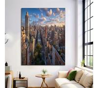 Dipinto Città Architettura Paesaggio Colore misto su Tela, New York Edifici Poster Stampa su Tela, per Veranda, Corridoio, Camera da Letto, Quadri Decorazioni Murali, 40x50cm Senza Cornice