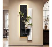 Dipinto decorativo da parete in pietra arenaria, moderna scultura decorativa da parete a LED, murale da appendere alla parete con luce LED calda, arte 3D con vaso idroponico(B,33 * 100 cm)