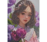 Dipinto di diamanti Ragazza con fiori su tela 23x30 cm