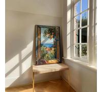 Dipinto di paesaggio costiero oceano mediterraneo estate balcone finestra paesaggio marino spiaggia arredamento casa tela arte murale 60x80cm (24x31 pollici) cornice interna