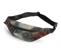 Dipinto di paesaggio in stile cinese raffigurante una gru che vola con uccelli, Borsa da cintura, borsa a tracolla, Borsa da cintura per la corsa e l'allenamento