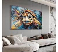 Dipinto di una tartaruga che nuota in un oceano colorato, immagine di un animale marino, grande poster con stampa artistica su tela, per la decorazione delle pareti di casa (60x120 cm/cornice interna)