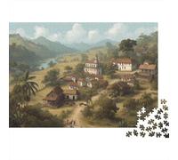 Dipinto digitale di un villaggio coloniale dei primi del XVI secolo Puzzle Per Adulti || 1000pcs (75x50cm) Puzzle Giochi Educativi,decorazioni Per La Casa