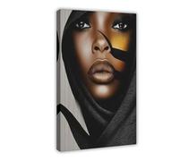 Dipinto in stile art déco con una donna africana che indossa un velo, su tela, per camera da letto, ufficio, camera da letto, regalo, 50 x 75 cm