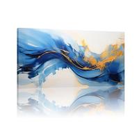 Dipinto minimalista con texture oro blu su tela, grande arte da parete, dipinto astratto in lamina d'oro, decorazione della parete del soggiorno - (45x90 cm) cornice interna 18x35 pollici
