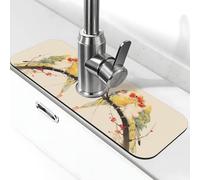 Dipinto Orientale Due Uccelli Ramo 38,1x14 cm Diatomite Rubinetto Mat